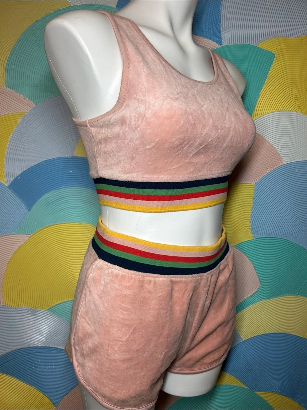 Wild Fable Light Blush Tank and short set with multicolor Trim sz xs